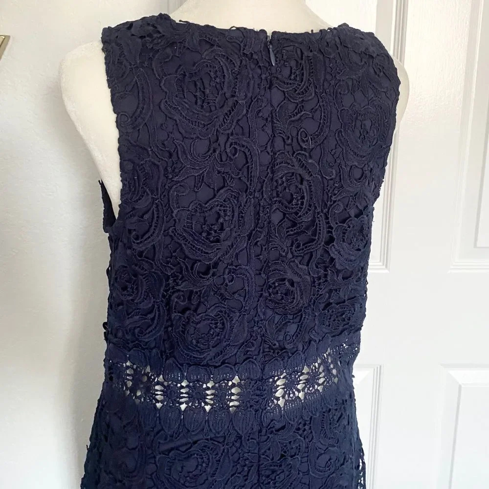 Mademoiselle Philip Marc Navy Blue Floral Lace Sleeveless Midriff Mini Dress - Picture 8 of 13